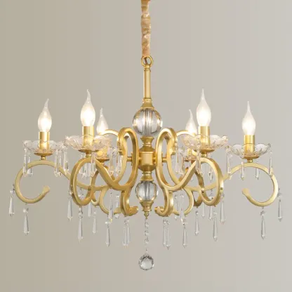Elegant Gold Metal Crystal Candelabra Adjustable Chandelier Image - 11