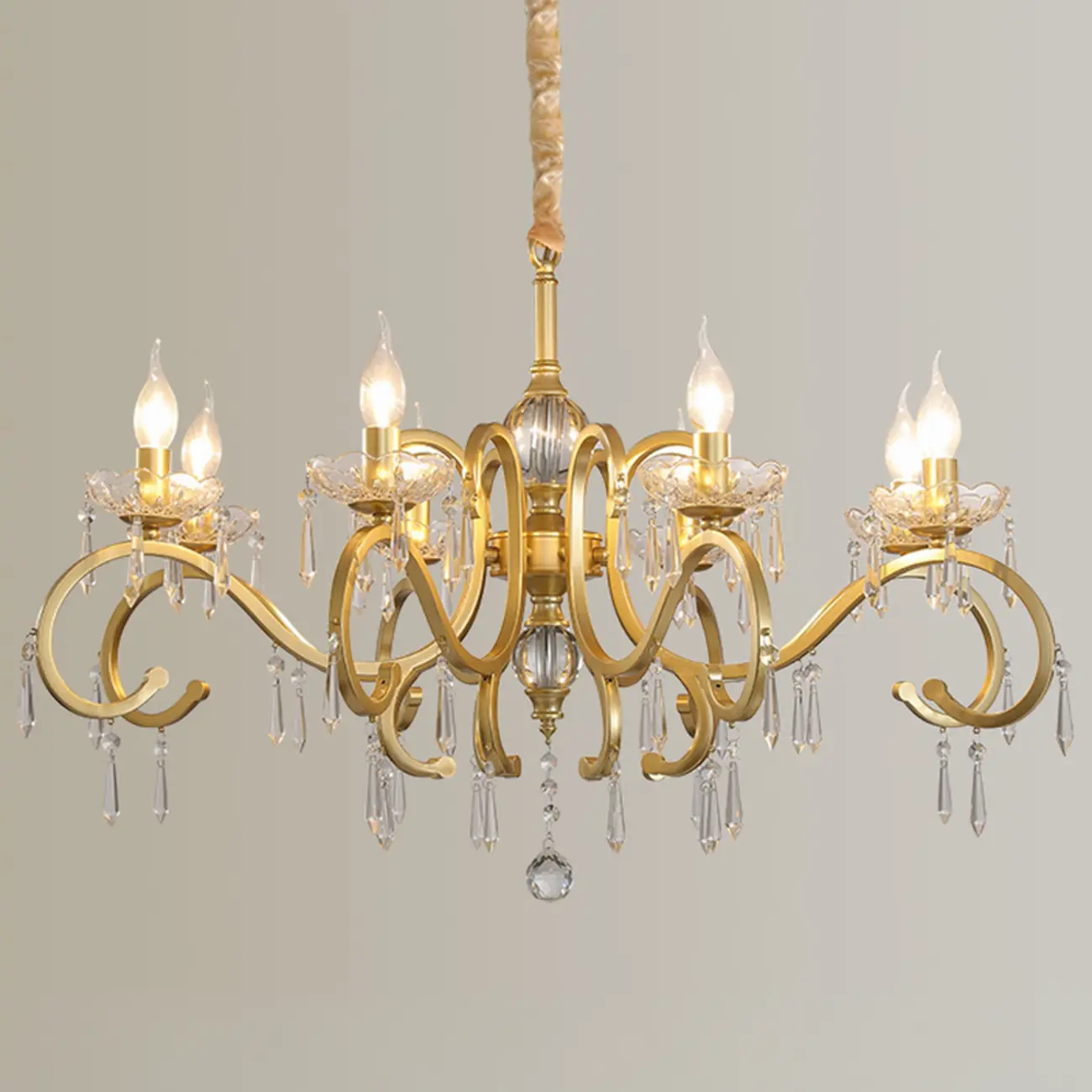 Elegant Gold Metal Crystal Candelabra Adjustable Chandelier Image - 12 | homeyfad