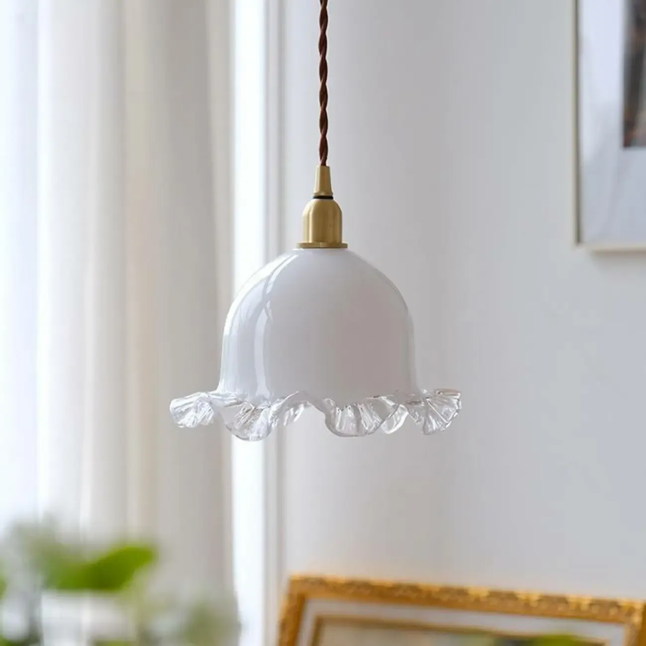 Elegant White Floral Glass Kitchen Pendant Light Image - 3