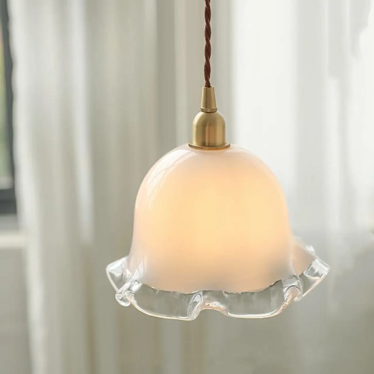 Elegant White Floral Glass Kitchen Pendant Light Image - 7 | homeyfad