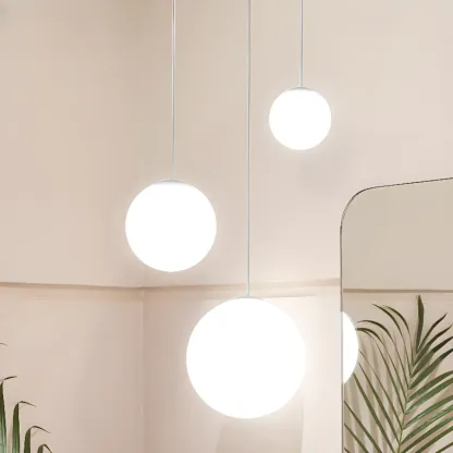 Minimalist White Globe Glass Kitchen Pendant Light Adjustable Image - 1