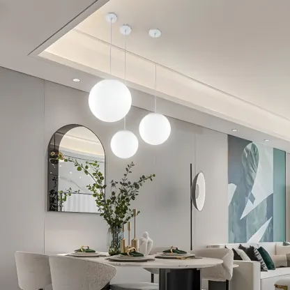 Minimalist White Globe Glass Kitchen Pendant Light Adjustable Image - 2
