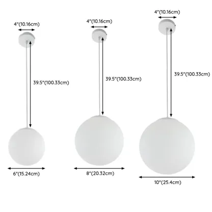 Minimalist White Globe Glass Kitchen Pendant Light Adjustable Image - 4