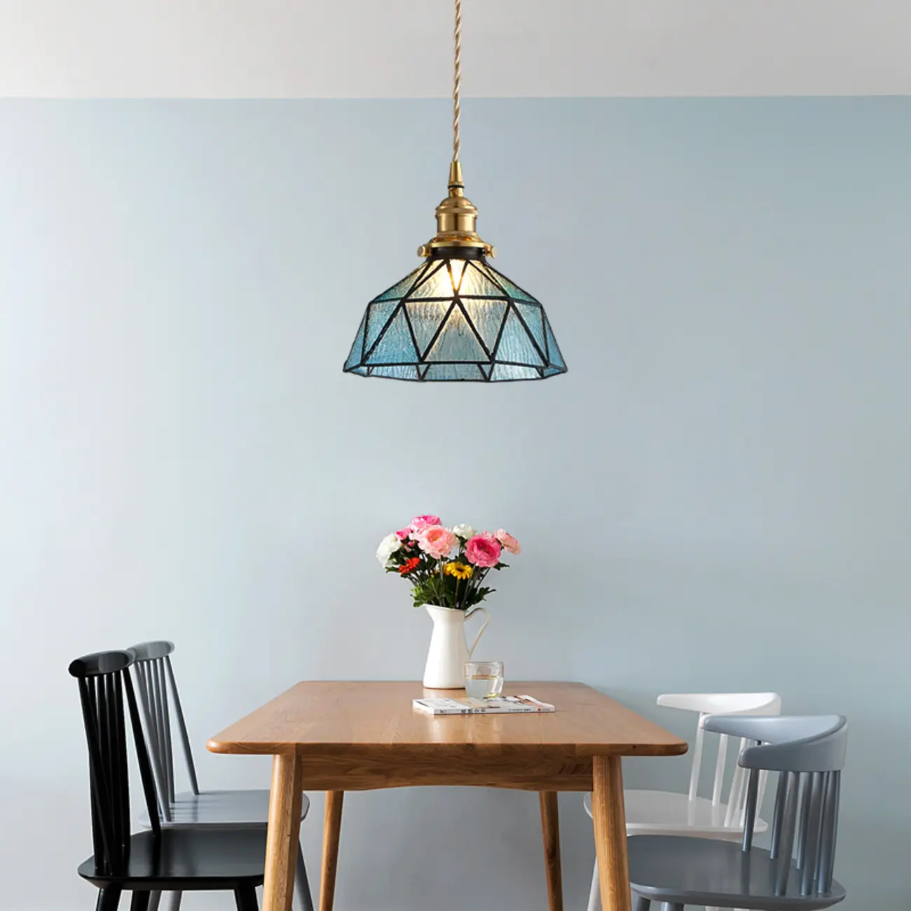 Modern Height Adjustable Blue Glass Kitchen Pendant Lighting Image - 1 | homeyfad