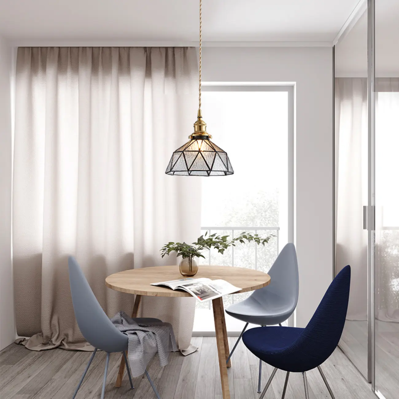 Modern Height Adjustable Blue Glass Kitchen Pendant Lighting Image - 3 | homeyfad