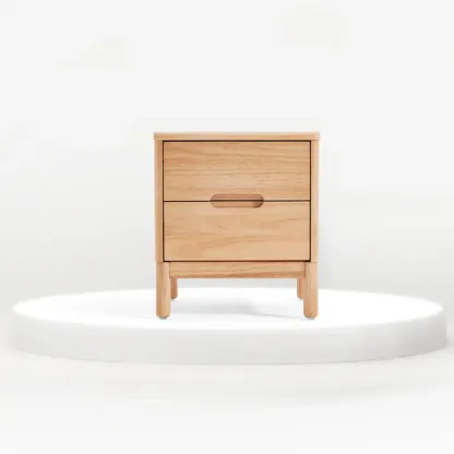 Scandinavian Bedside Cabinet Nightstand with 2 Drawers, Natural Wood Countertop, and Legs Image - 5
