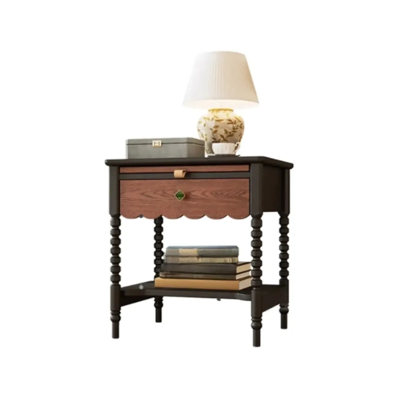 Vintage Distressed Wood Nightstand with Drawer & Shelves Image - 6