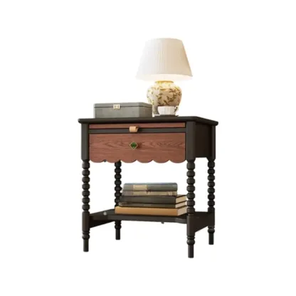 Vintage Distressed Wood Nightstand with Drawer & Shelves Image - 6