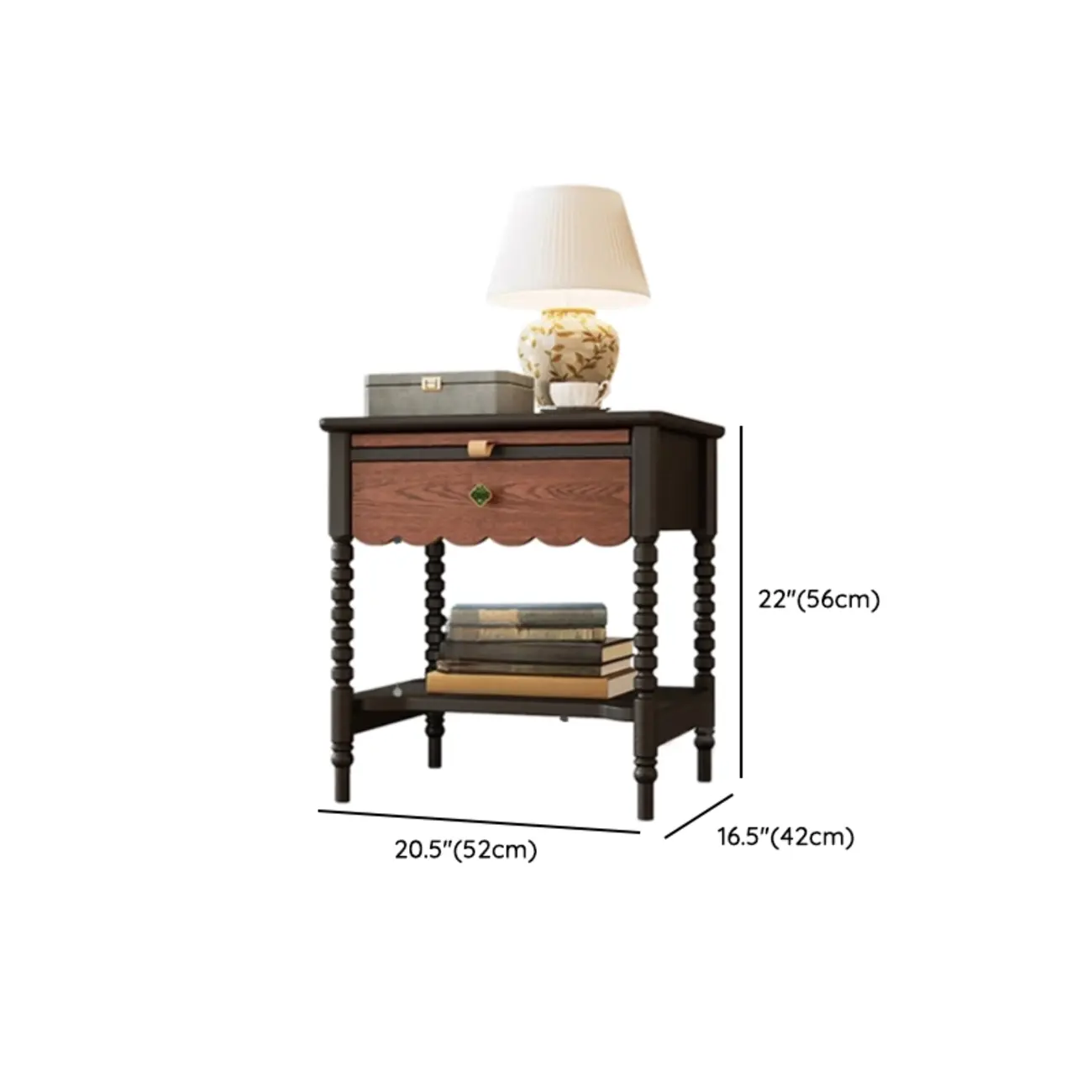 Vintage Distressed Wood Nightstand with Drawer & Shelves #size | homeyfad