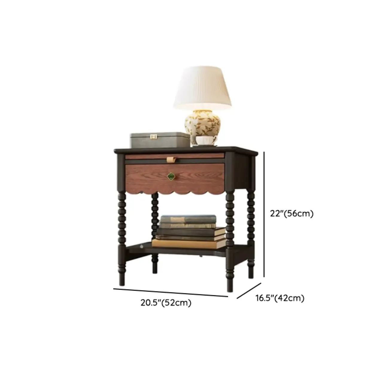 Vintage Distressed Wood Nightstand with Drawer & Shelves #size