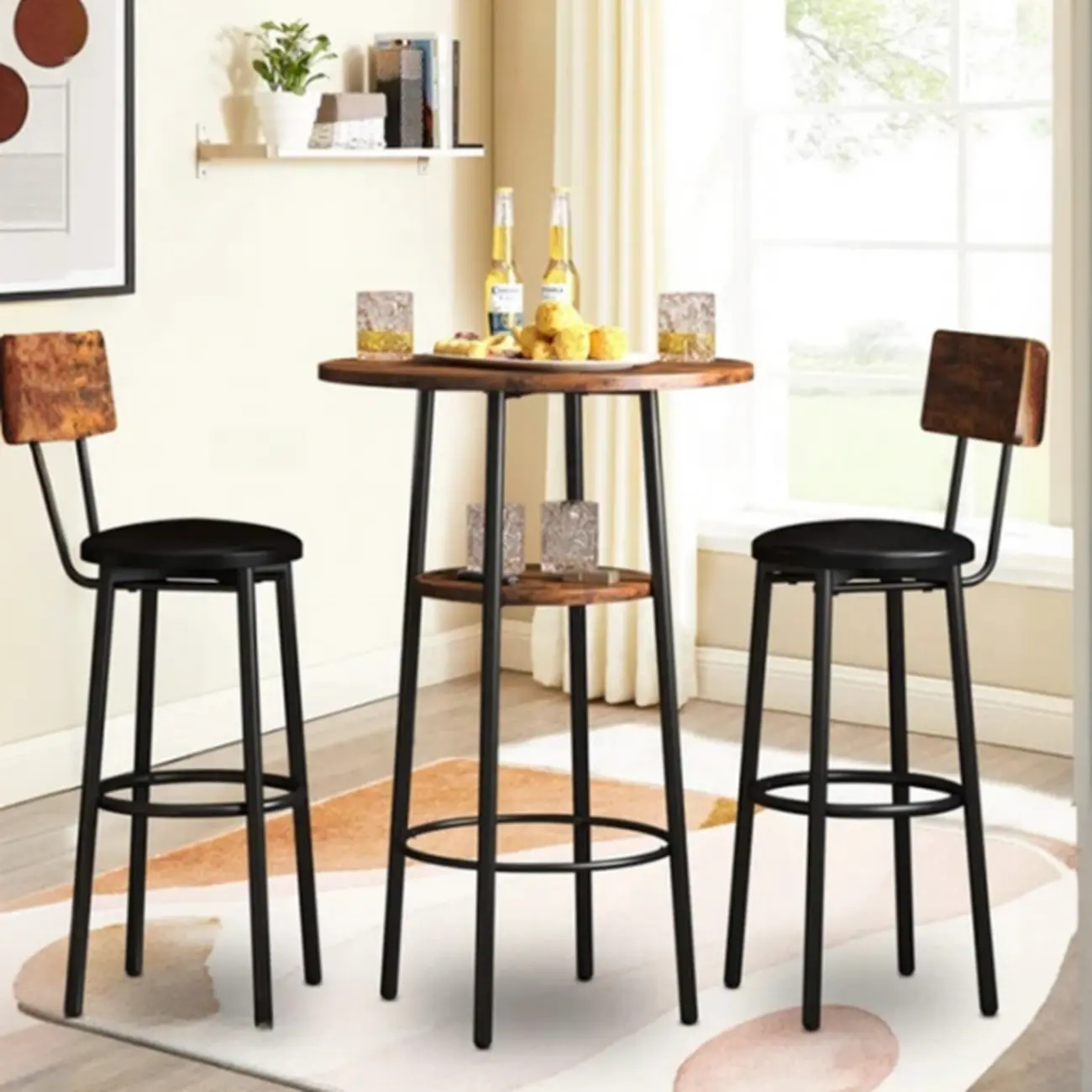 Industrial 2-tier Round Bar Height Table For Small Spaces Image - 1 | homeyfad