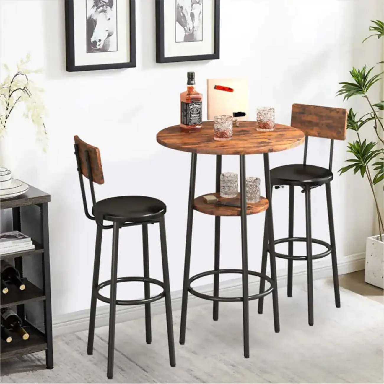 Industrial 2-tier Round Bar Height Table For Small Spaces Image - 2