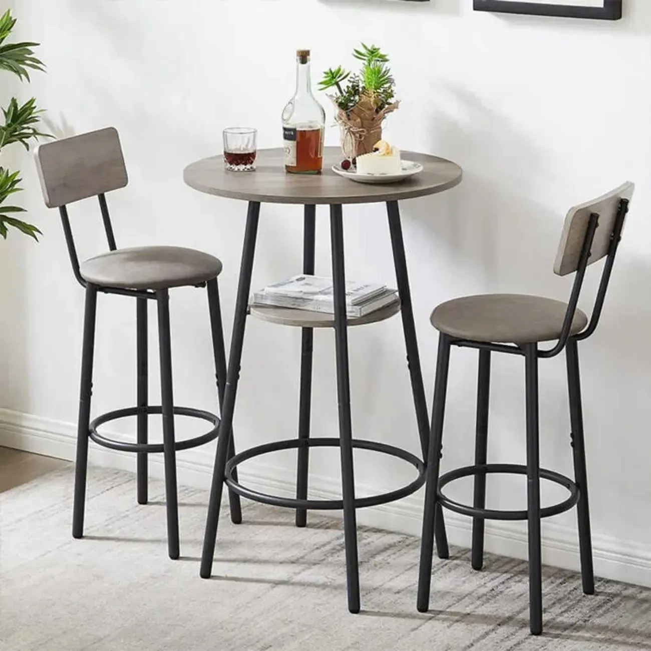 Industrial 2-tier Round Bar Height Table For Small Spaces Image - 3