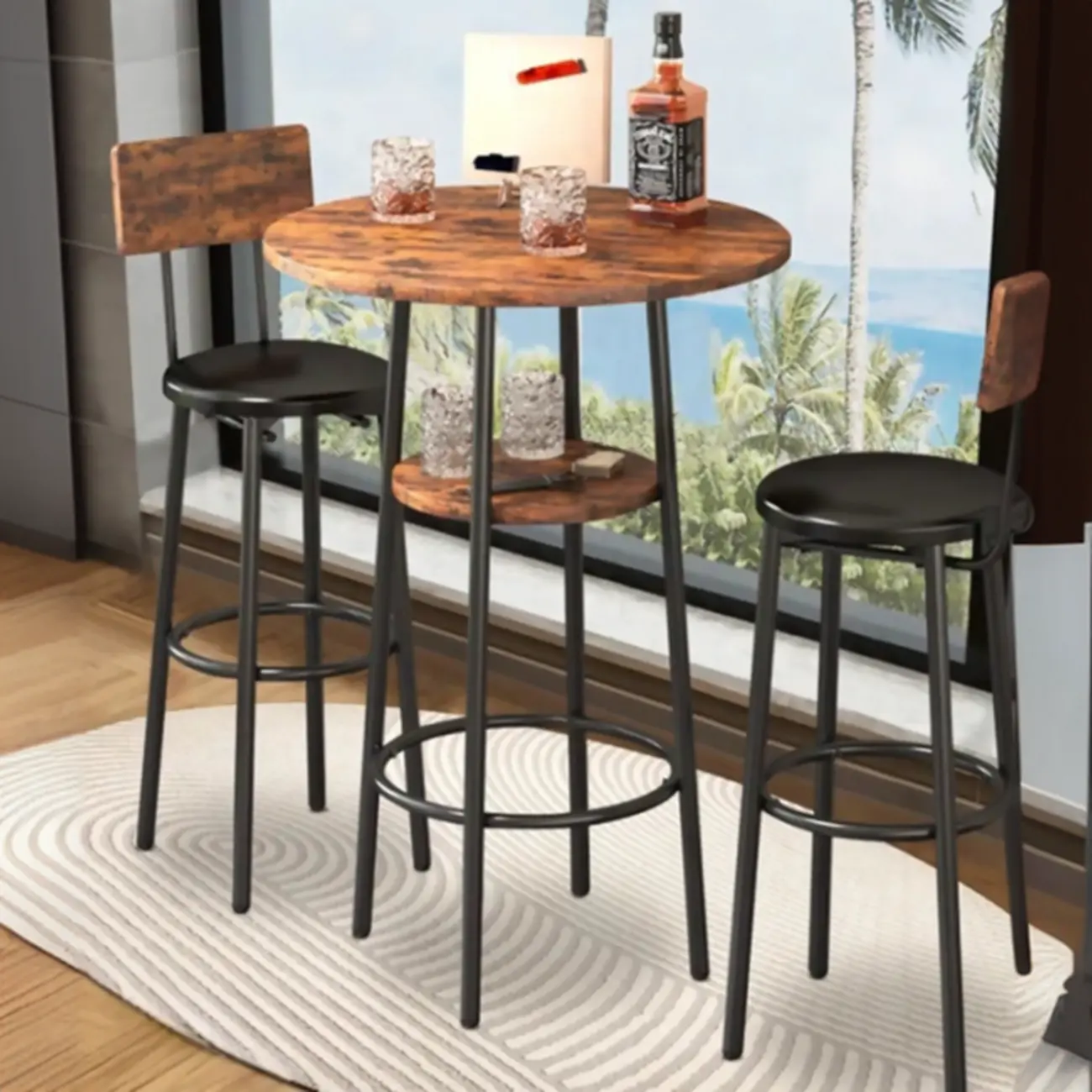 Industrial 2-tier Round Bar Height Table For Small Spaces Image - 4 | homeyfad