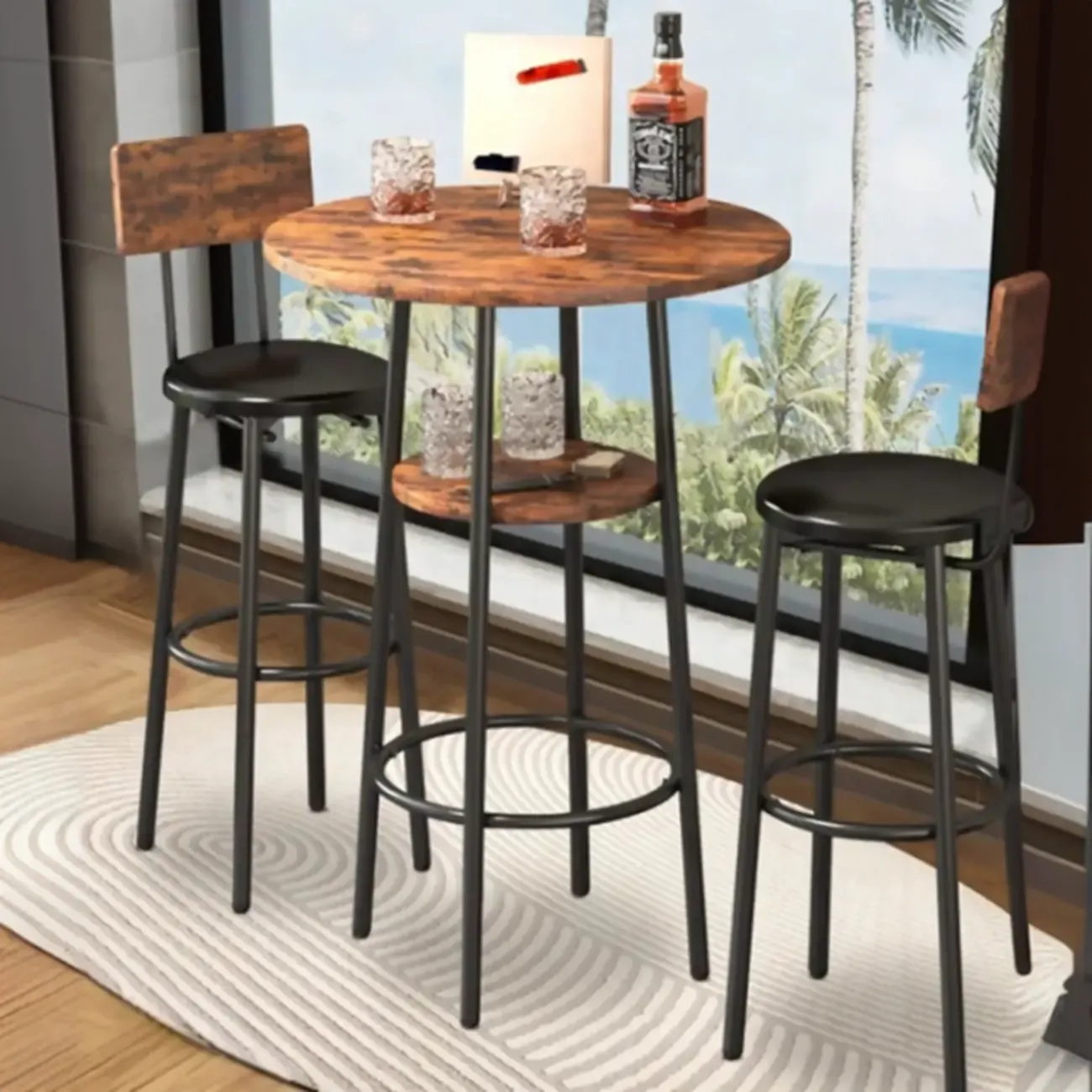 Industrial 2-tier Round Bar Height Table For Small Spaces Image - 4