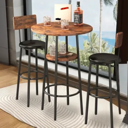 Industrial 2-tier Round Bar Height Table For Small Spaces Image - 4