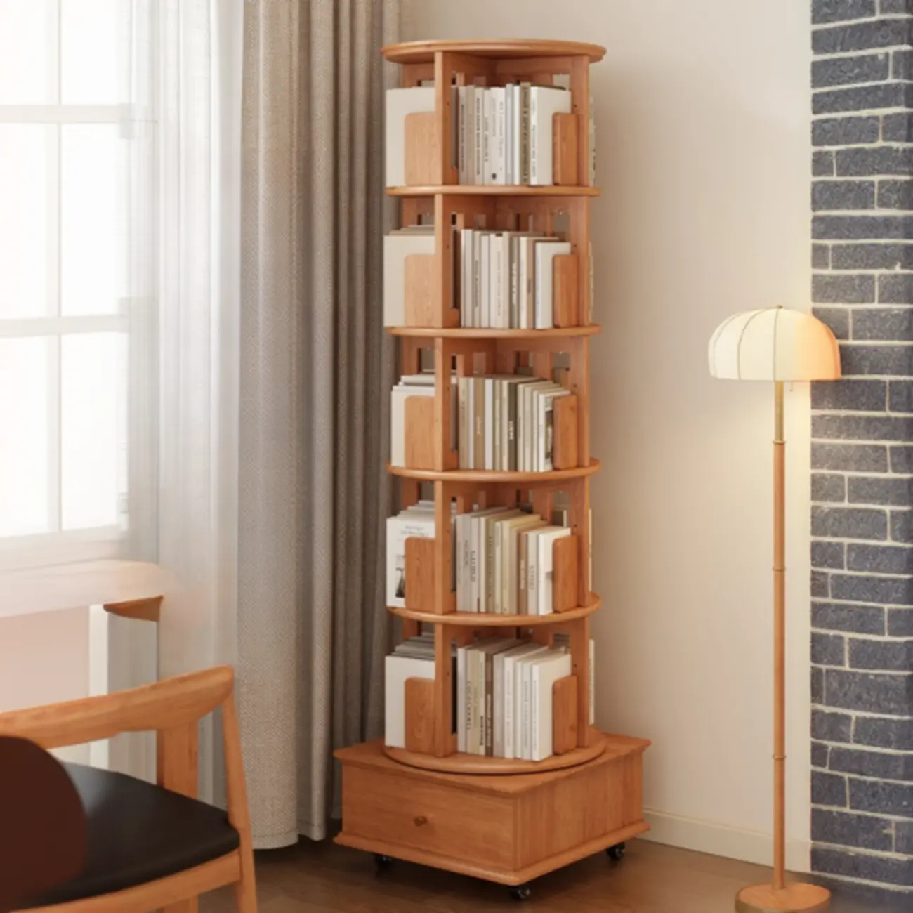 Modern 360°swivel Storage Corner Bookcase Tower With Wheels Image - 1 | homeyfad