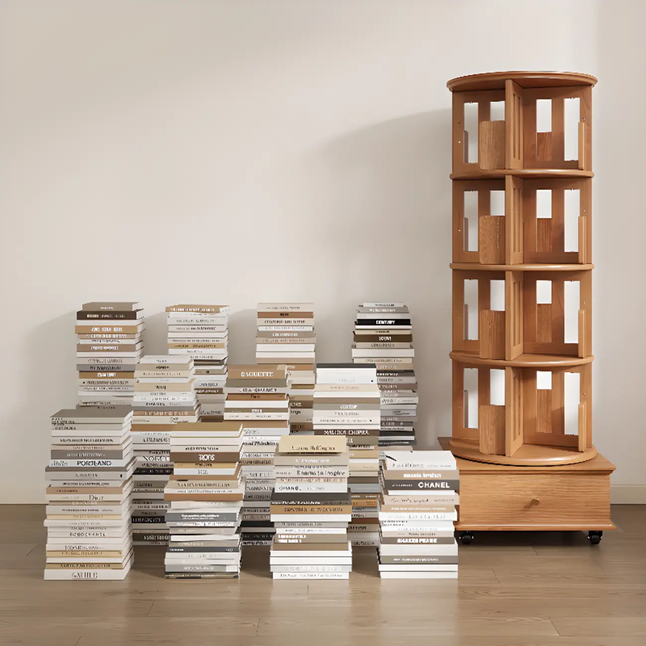 Modern 360°swivel Storage Corner Bookcase Tower With Wheels Image - 3 | homeyfad