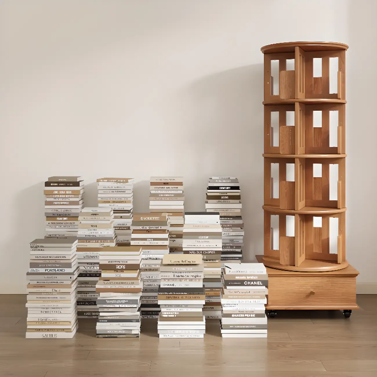 Modern 360°swivel Storage Corner Bookcase Tower With Wheels Image - 3