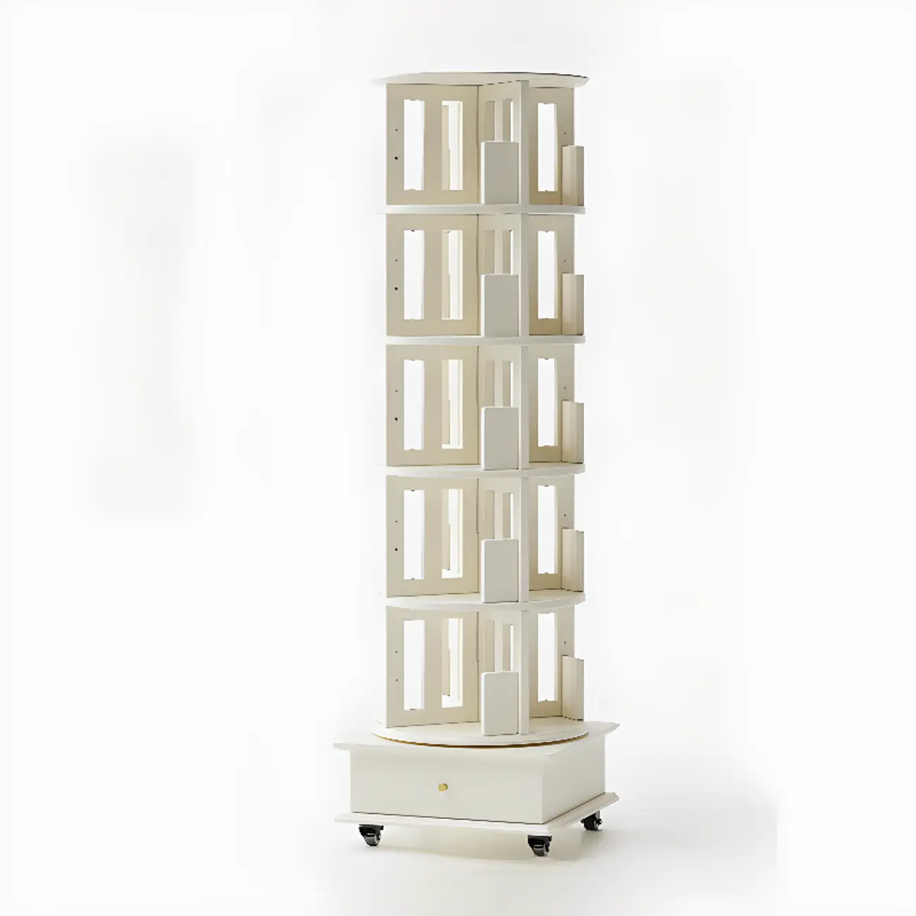 Modern 360°swivel Storage Corner Bookcase Tower With Wheels Image - 19 | homeyfad