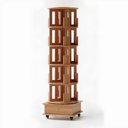 Modern 360°swivel Storage Corner Bookcase Tower With Wheels Image - 21
