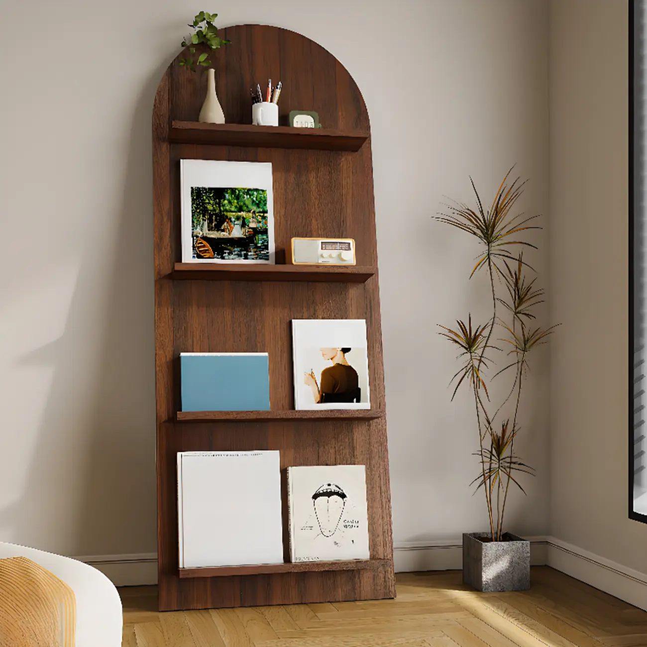 Scandinavian Solid Wood 4-Tier Ladder Bookcase Image - 1 | homeyfad