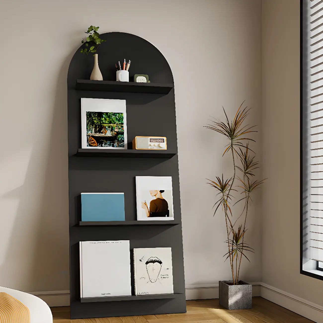 Scandinavian Solid Wood 4-Tier Ladder Bookcase Image - 4 | homeyfad