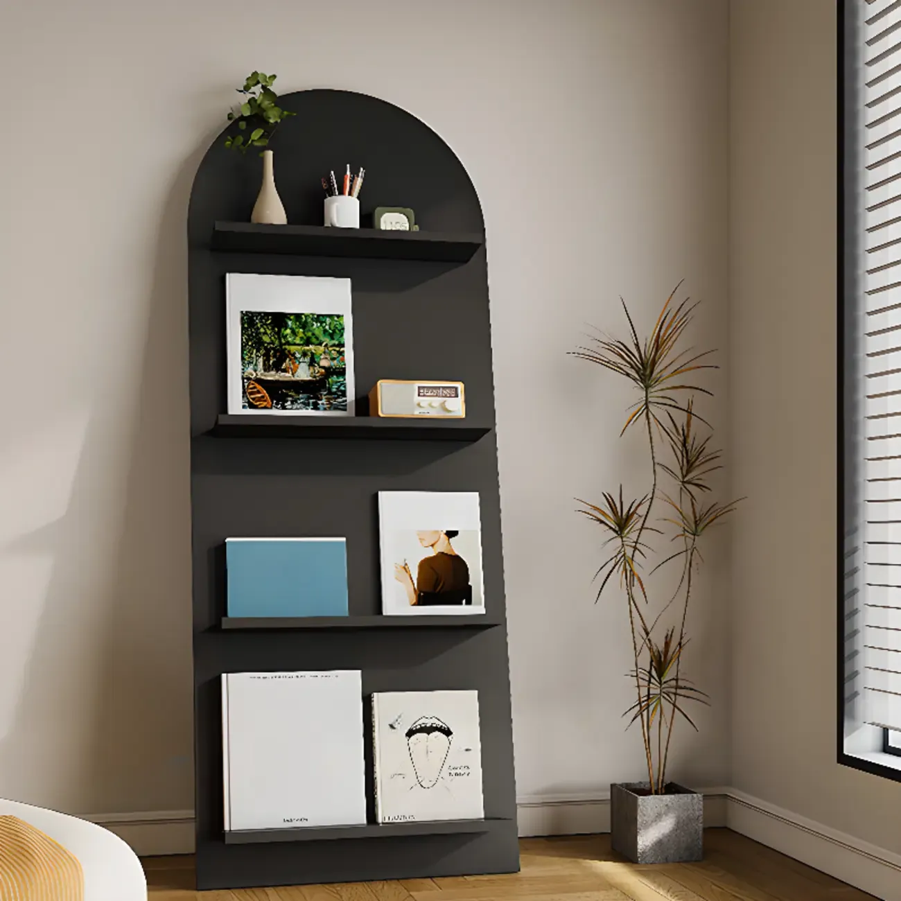 Scandinavian Solid Wood 4-Tier Ladder Bookcase Image - 4