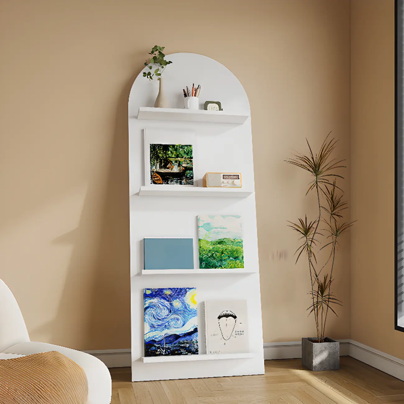 Scandinavian Solid Wood 4-Tier Ladder Bookcase Image - 6 | homeyfad