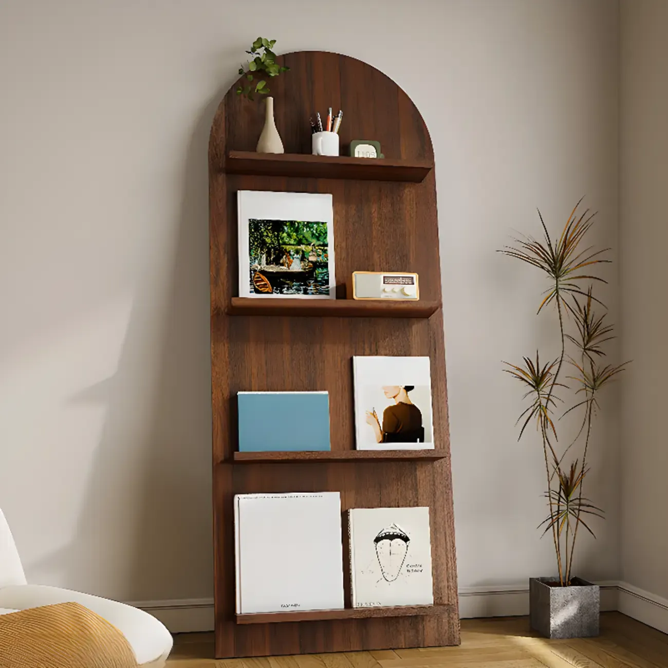 Scandinavian Solid Wood 4-Tier Ladder Bookcase Image - 7