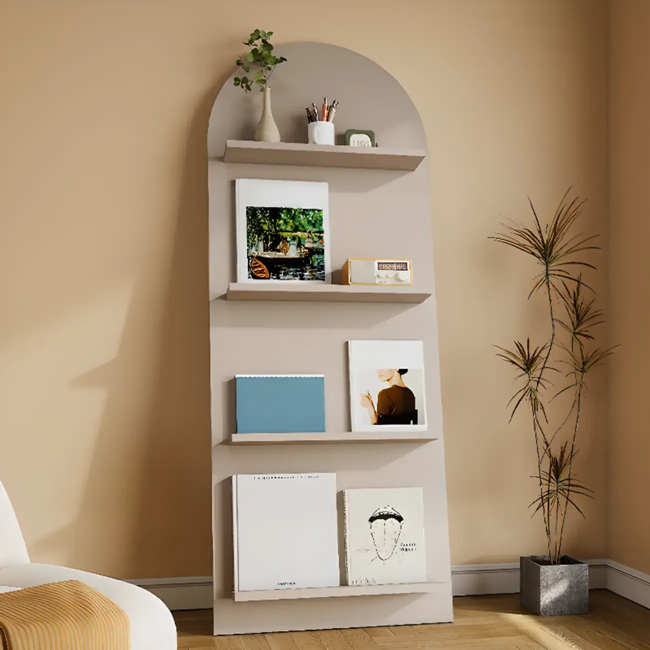 Scandinavian Solid Wood 4-Tier Ladder Bookcase Image - 8