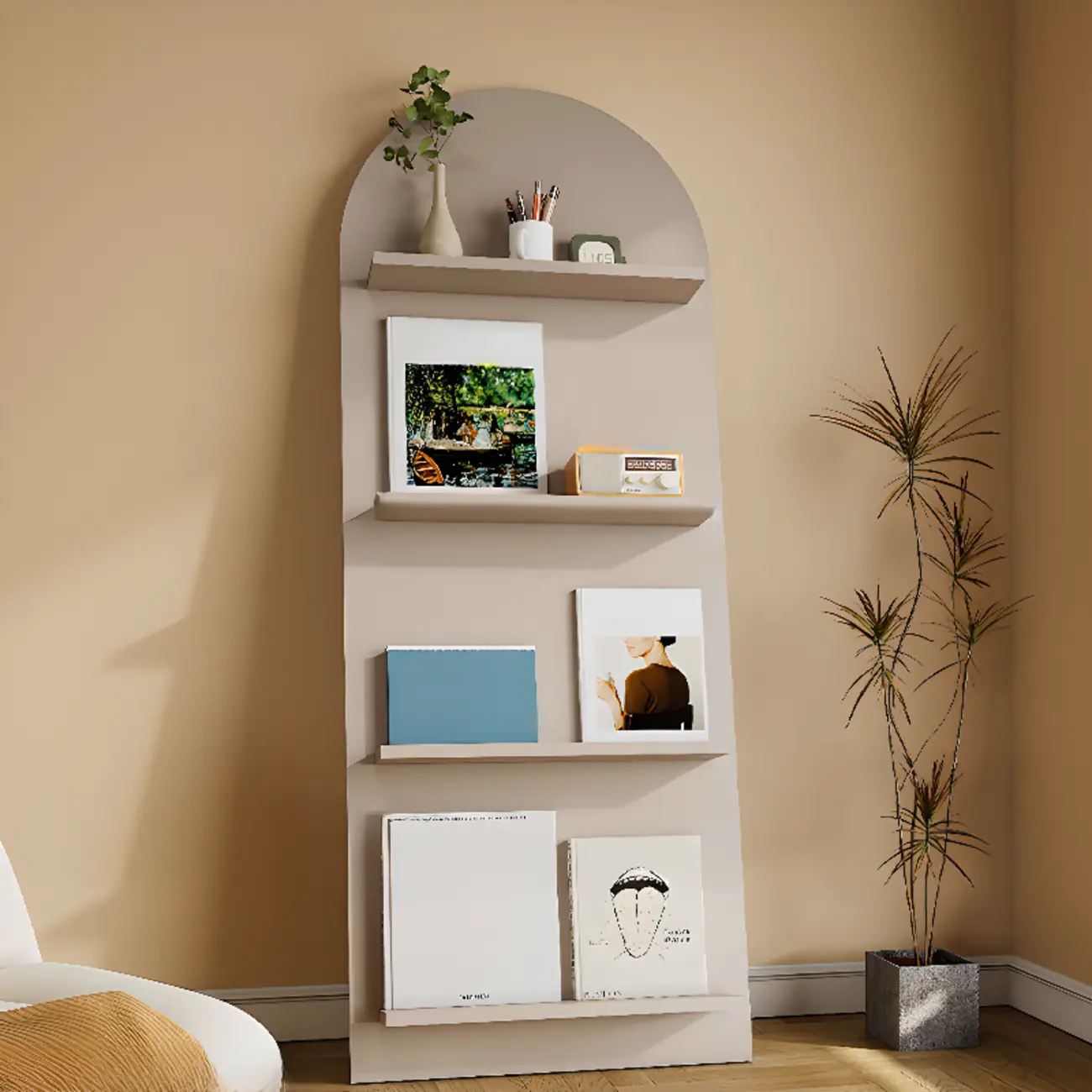 Scandinavian Solid Wood 4-Tier Ladder Bookcase Image - 15 | homeyfad