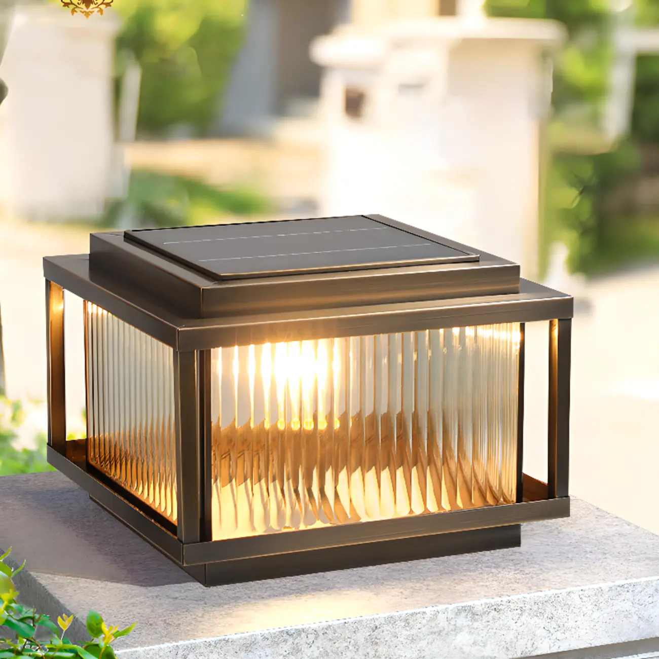 Rustic Bronze Metal Square Solar Post Cap Light for Patio Image - 1 | homeyfad