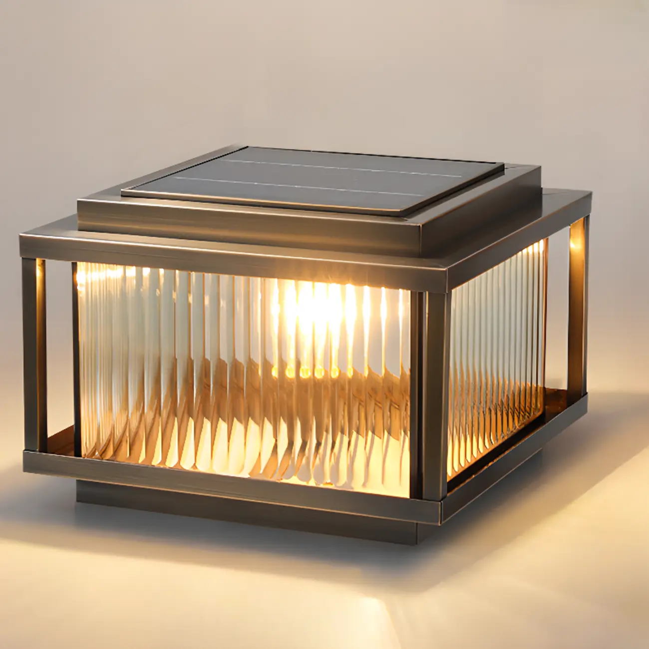 Rustic Bronze Metal Square Solar Post Cap Light for Patio Image - 2 | homeyfad