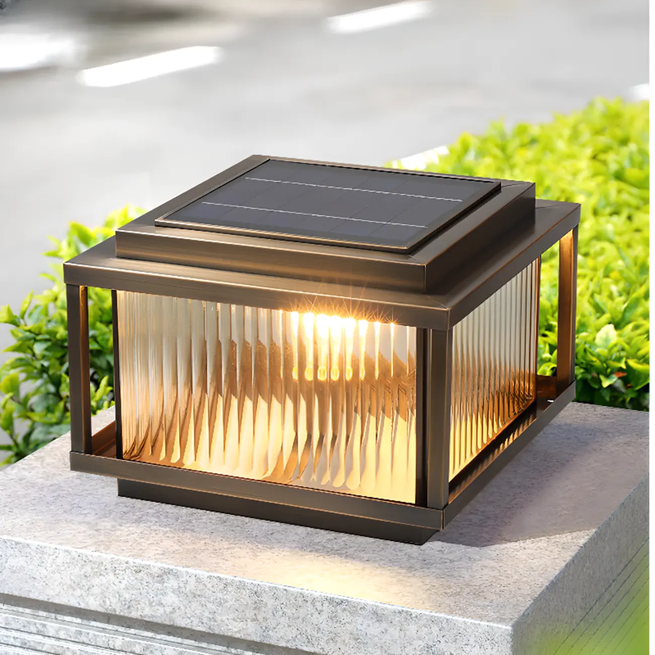 Rustic Bronze Metal Square Solar Post Cap Light for Patio Image - 3 | homeyfad