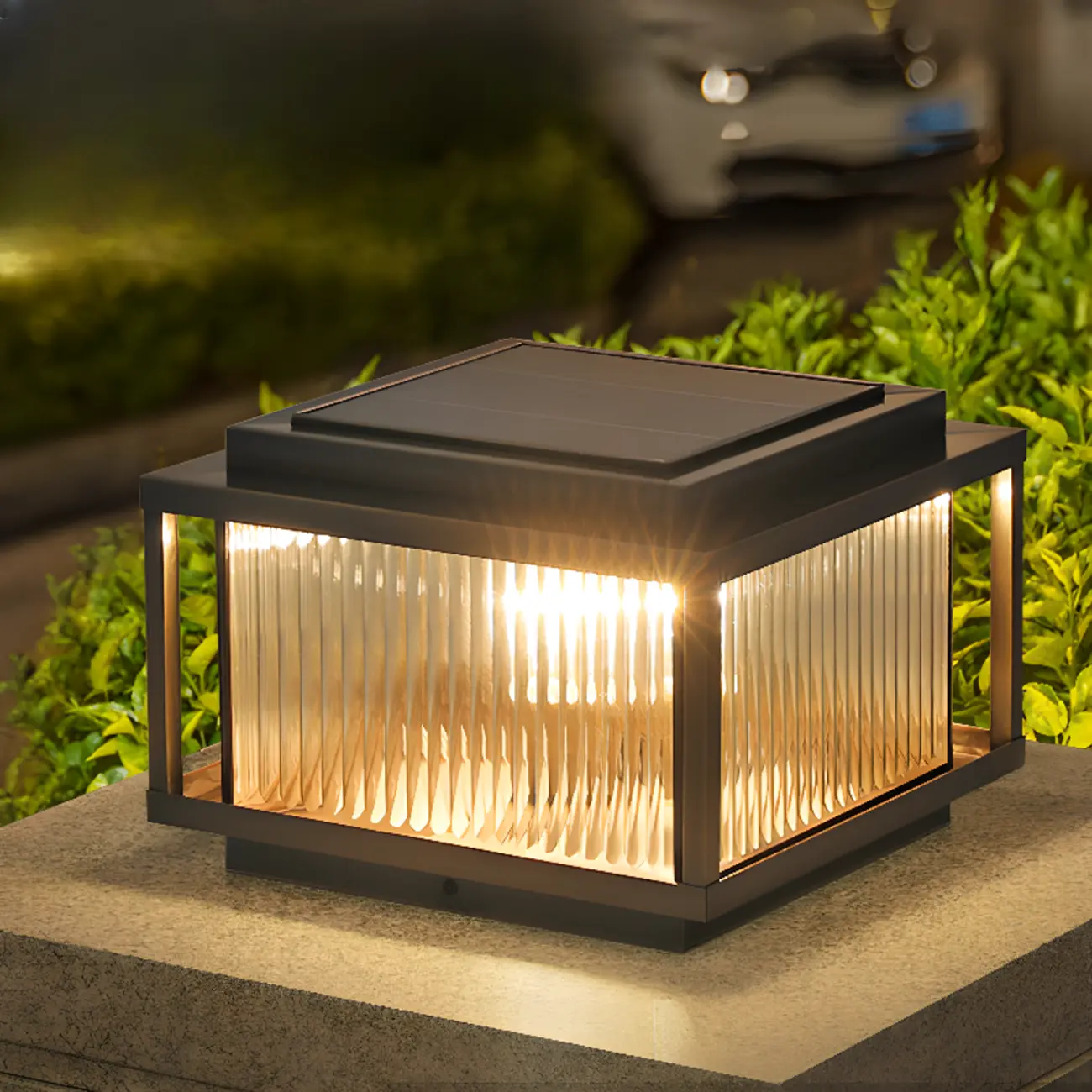 Rustic Bronze Metal Square Solar Post Cap Light for Patio Image - 4 | homeyfad