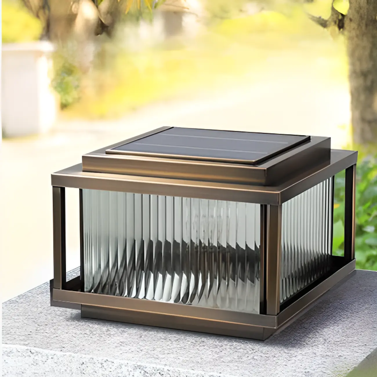 Rustic Bronze Metal Square Solar Post Cap Light for Patio Image - 5 | homeyfad