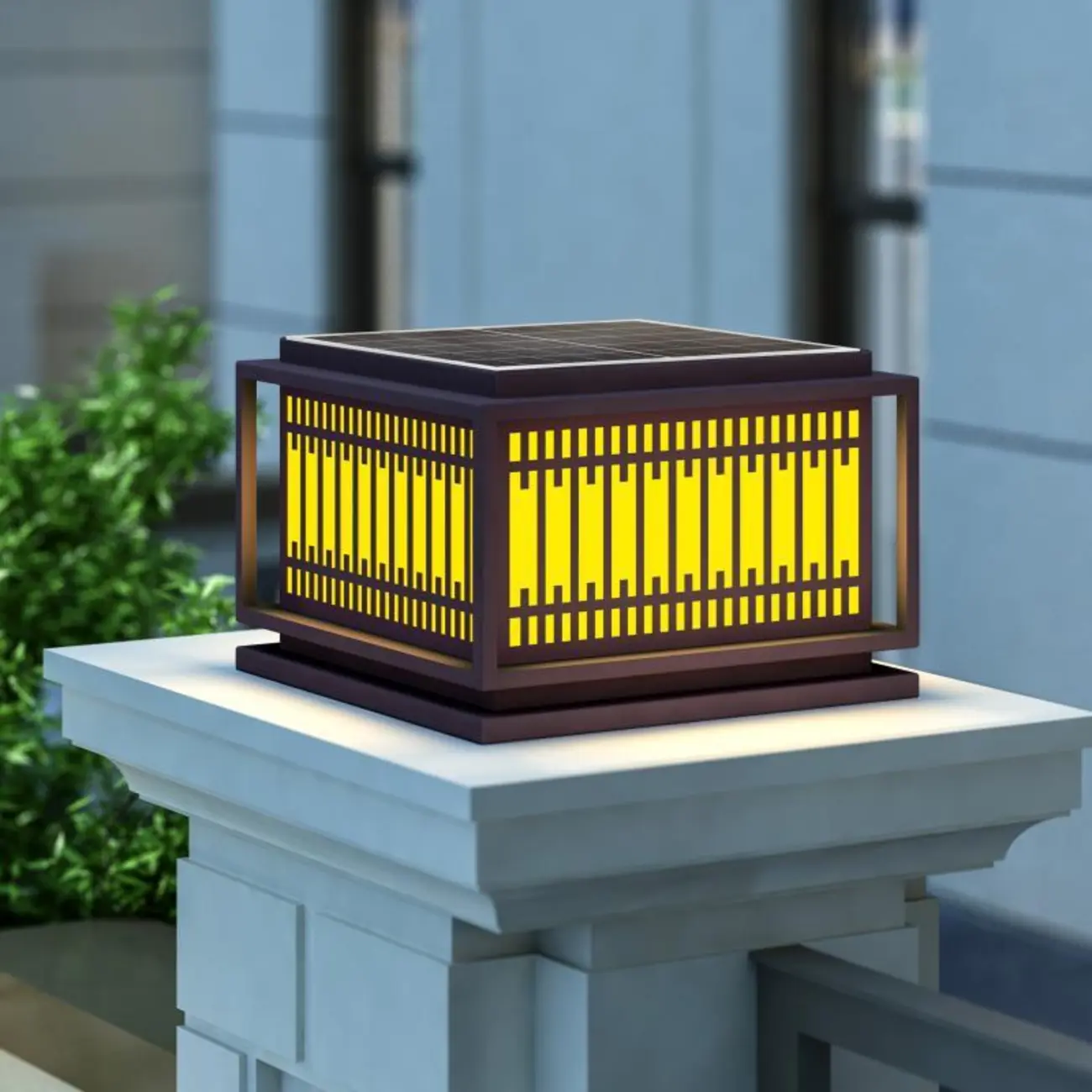 Solar Modern Simple Black Grid Outdoor Post Lights | homeyfad