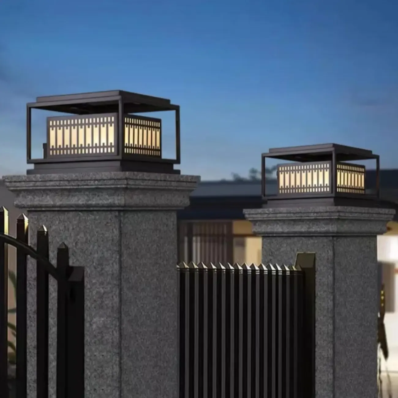 Solar Modern Simple Black Grid Outdoor Post Lights