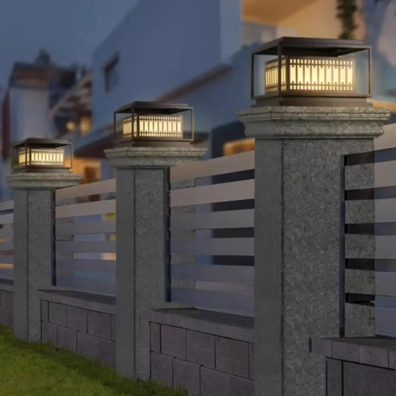 Solar Modern Simple Black Grid Outdoor Post Lights