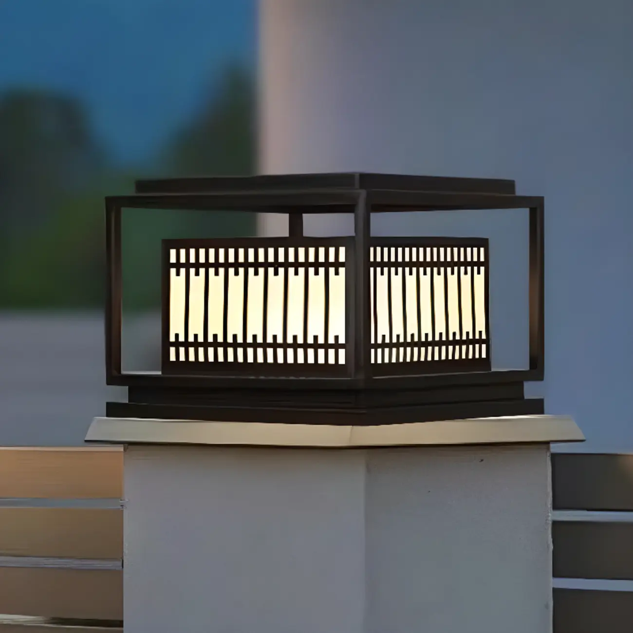Solar Modern Simple Black Grid Outdoor Post Lights | homeyfad