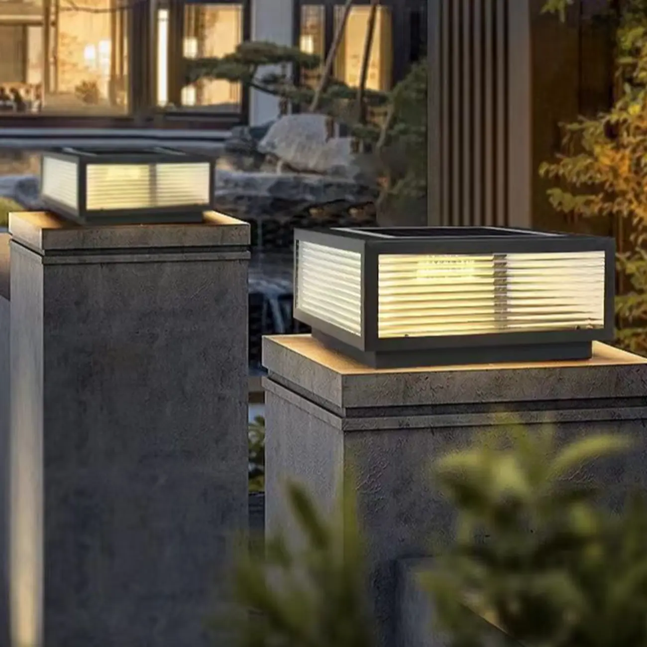 Modern Simple Square Black Solar Ourdoor Post Lights | homeyfad