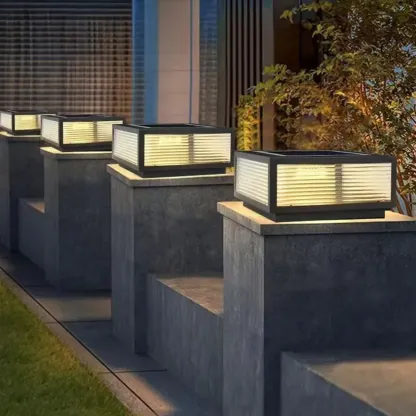 Modern Simple Square Black Solar Ourdoor Post Lights