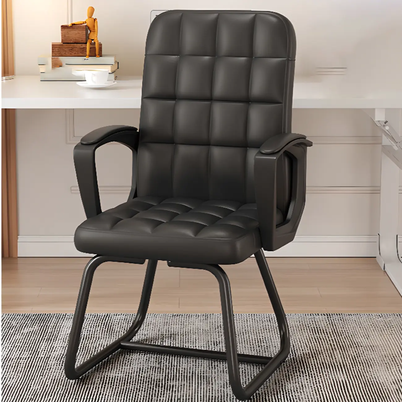 Solid Black Leather Tufted Office Chair Image - 1 | homeyfad