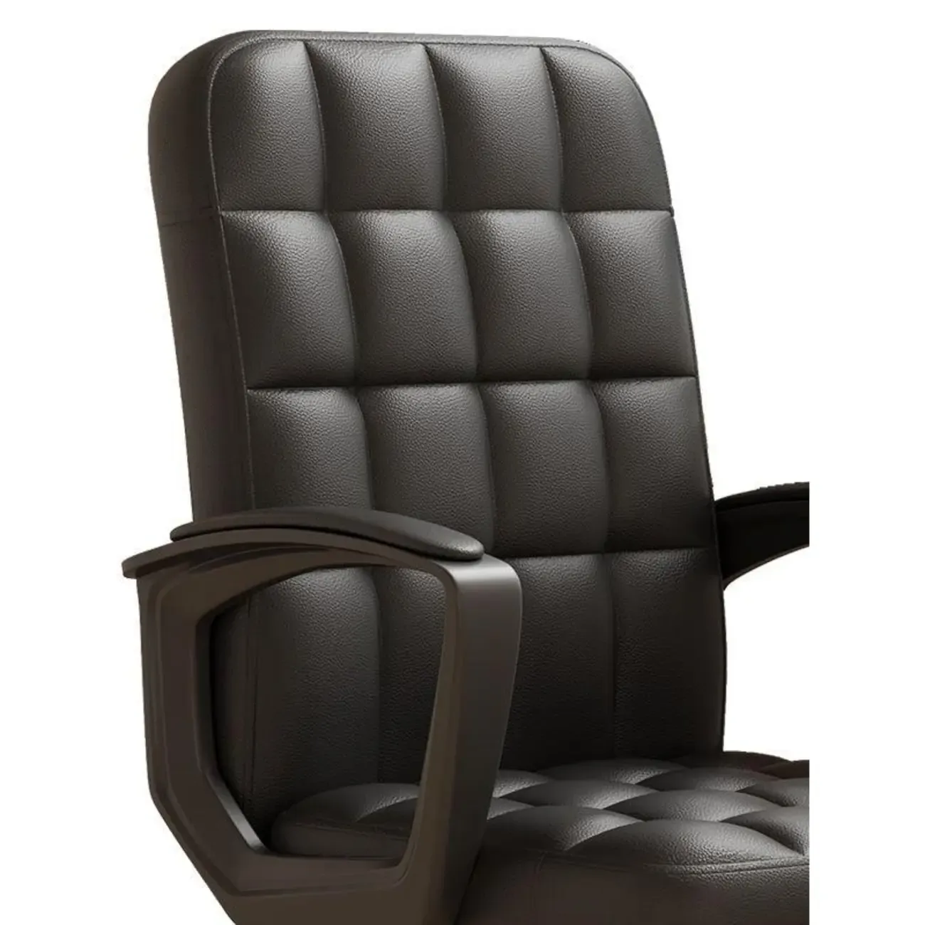 Solid Black Leather Tufted Office Chair Image - 15
