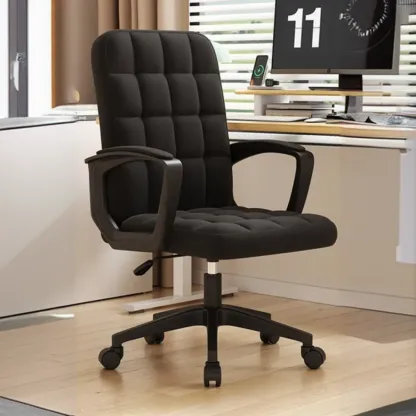 Solid Black Leather Tufted Office Chair Image - 5