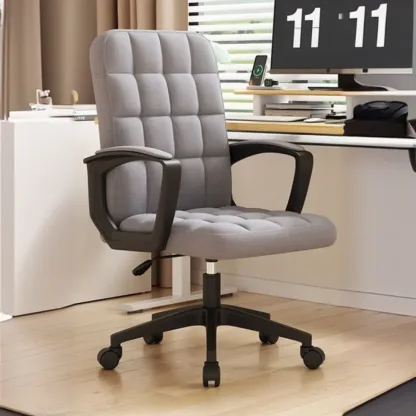 Solid Black Leather Tufted Office Chair Image - 6