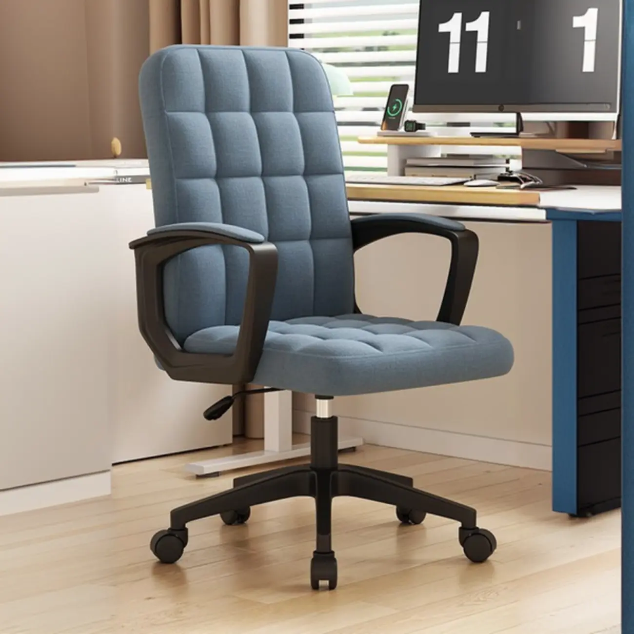 Solid Black Leather Tufted Office Chair Image - 7 | homeyfad