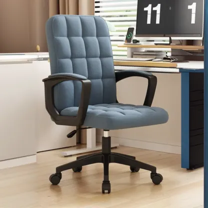 Solid Black Leather Tufted Office Chair Image - 7