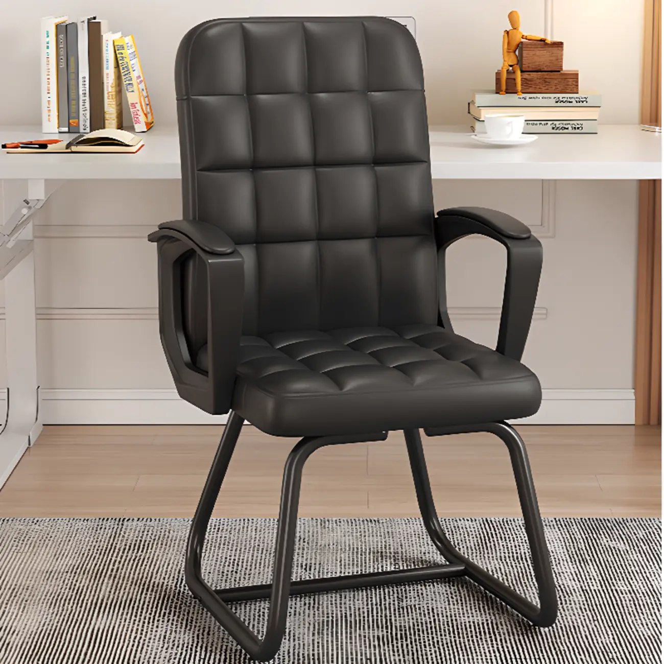 Solid Black Leather Tufted Office Chair Image - 8 | homeyfad